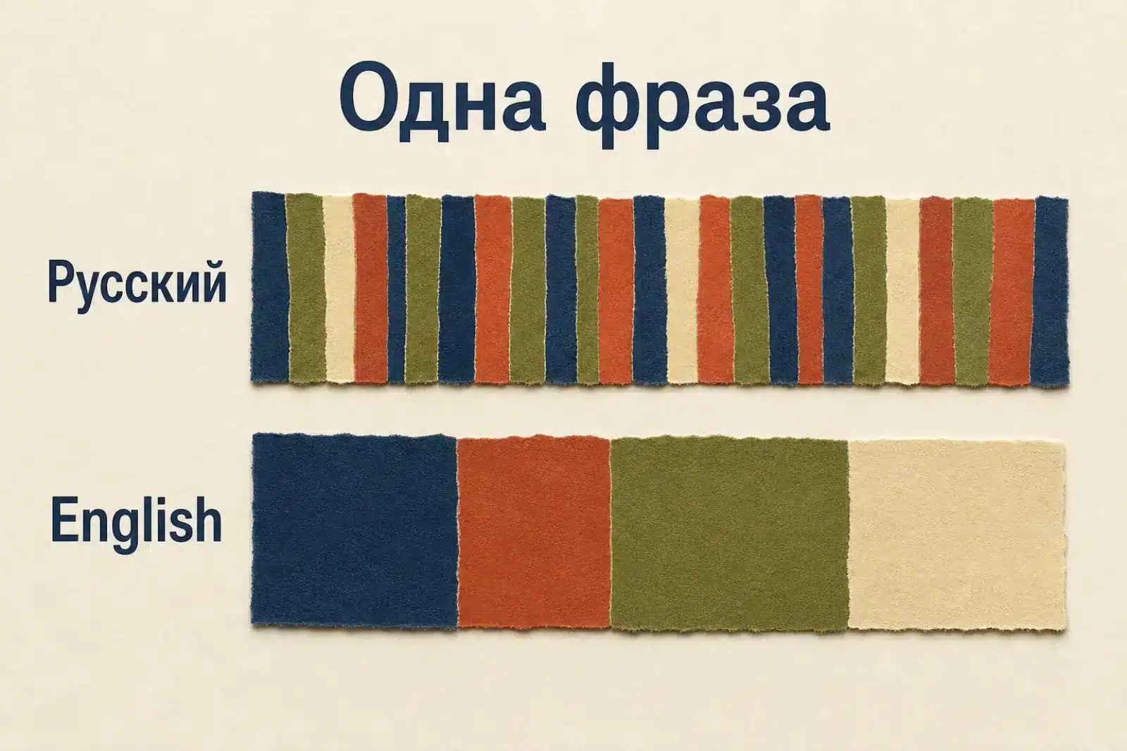 Одна фраза, разрезанная на токены: границы проходят внутри слов, а не между ними